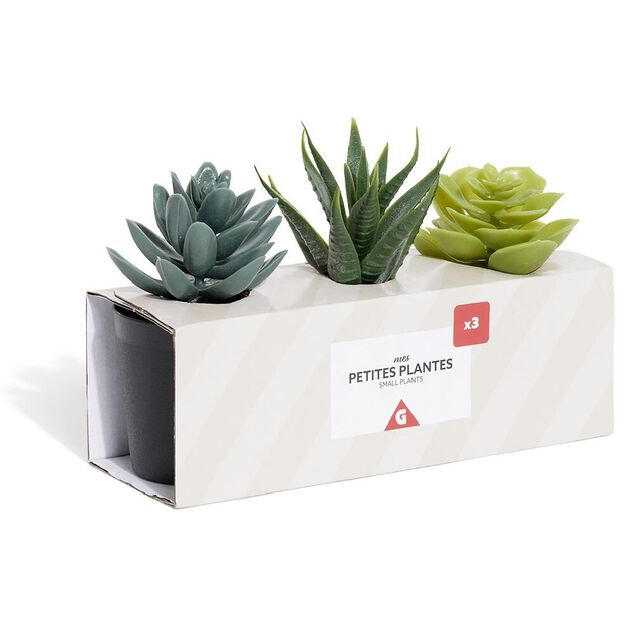Lot de 3 plantes artificielles dans pot &Oslash;5,8xH10cm