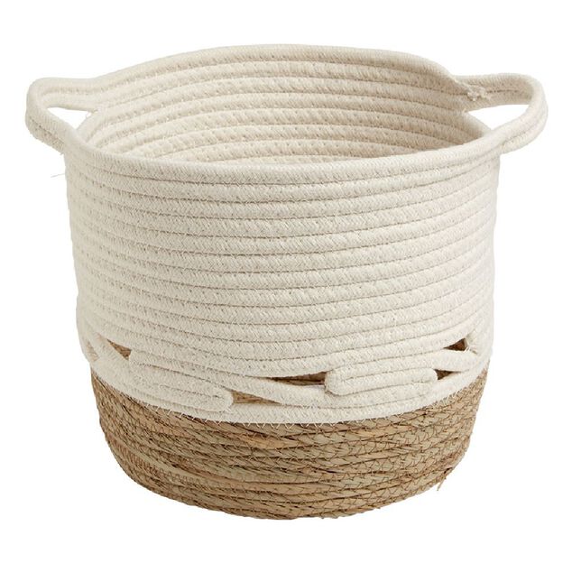 Pani&egrave;re coton jute blanc cass&eacute; et naturel moyen mod&egrave;le &Oslash;27xH23cm