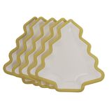 Lot de 10 assiettes carton Sapin blanc avec liser&eacute; dor&eacute;