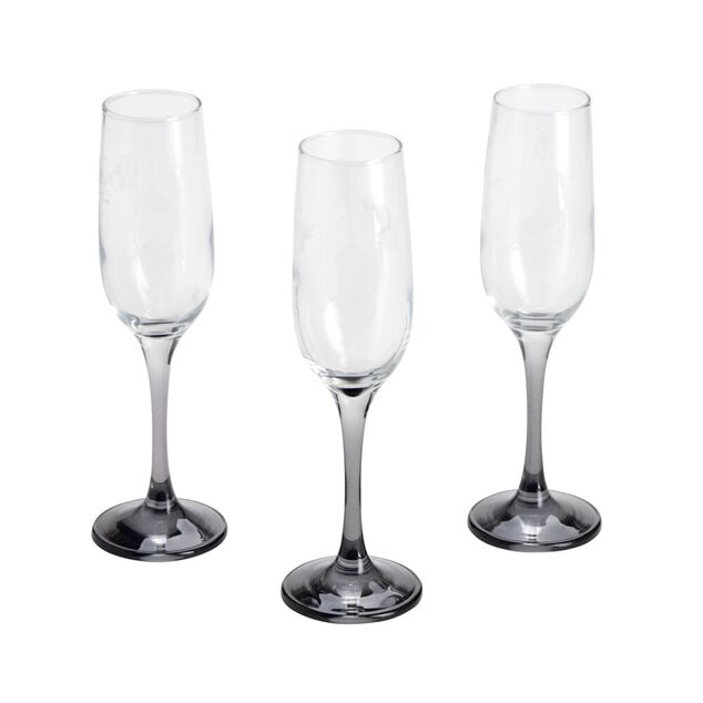 Fl&ucirc;te &agrave; champagne x3 en verre avec pied gris fum&eacute; 21,5cl