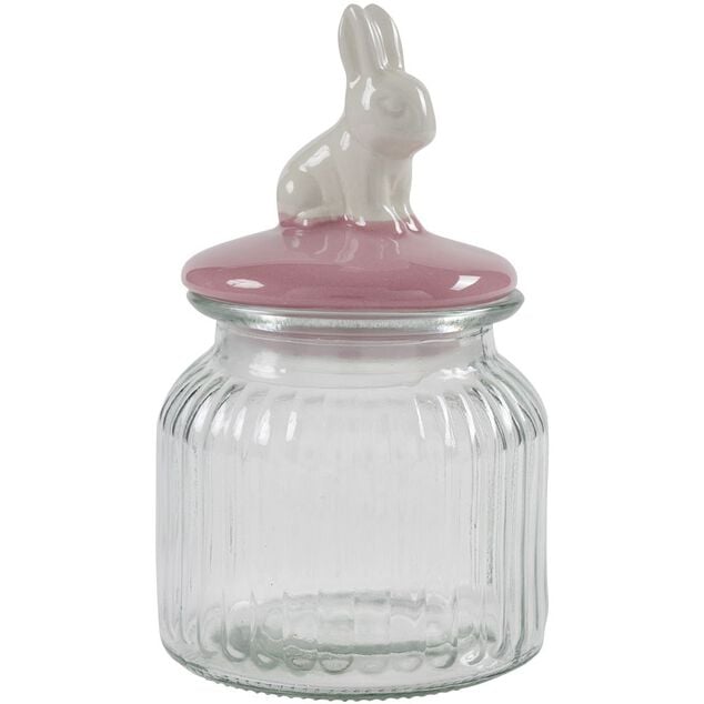 Bonbonni&egrave;re verre 1L forme lapin rose &Oslash;11xH22cm