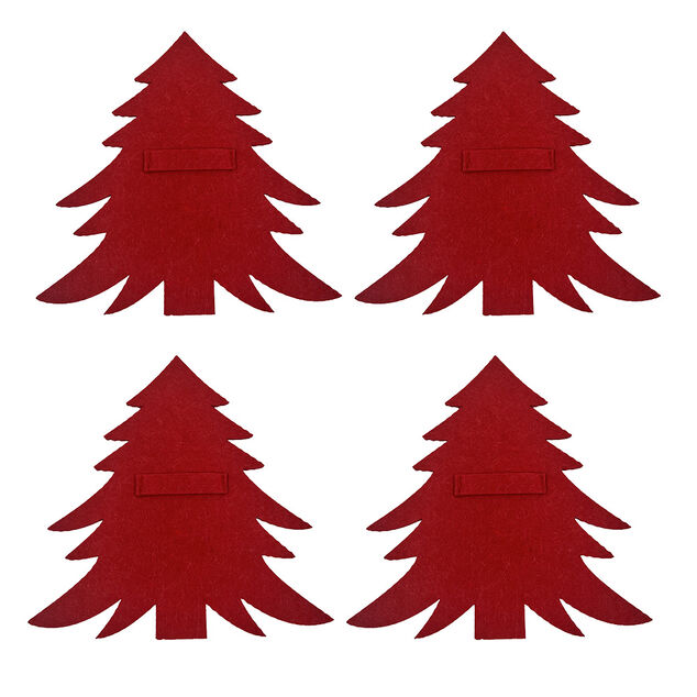 Porte-couverts en feutrine rouge x4