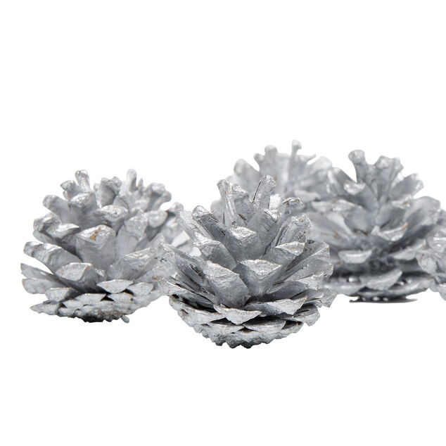 D&eacute;coration Pomme de pin argent &agrave; poser x 12