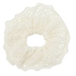 Chouchou dentelle tissu broderie anglaise blanc écru Ø13cm