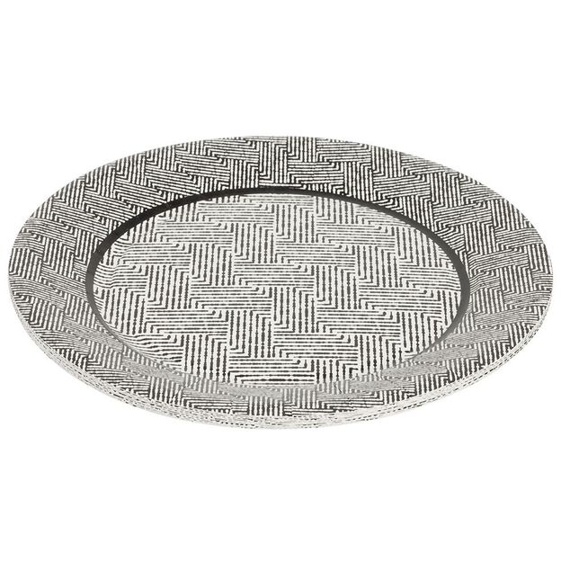 Lot de 10 assiettes plates rondes carton motif g&eacute;om&eacute;trique blanc et noir &Oslash;23cm