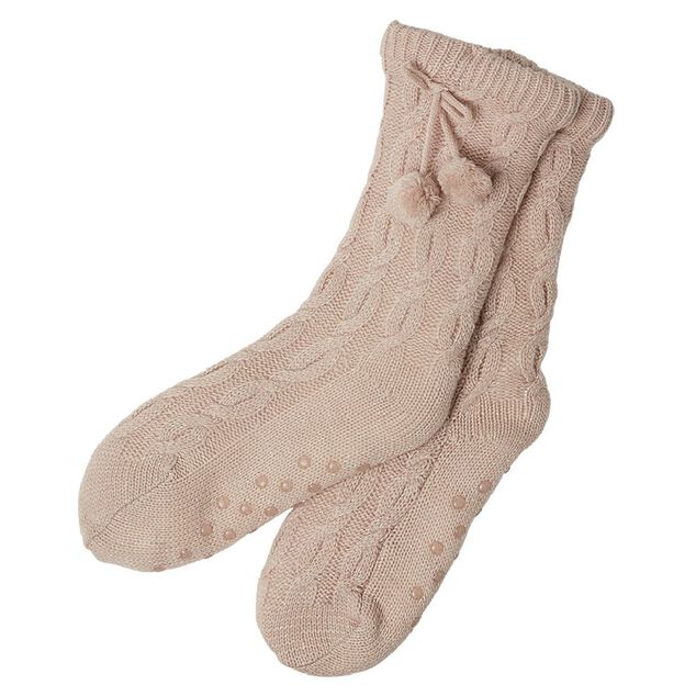 Paire de chaussettes int&eacute;rieur Femme rose avec pompons