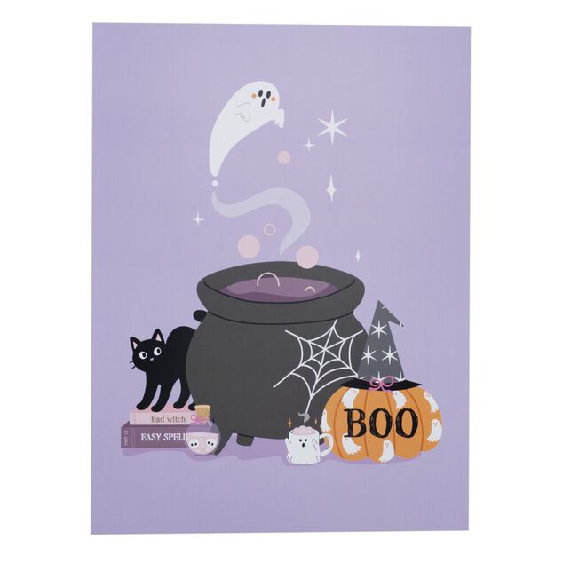 Affiche d&eacute;corative Halloween x3 fant&ocirc;me cute papier violet 30x40cm