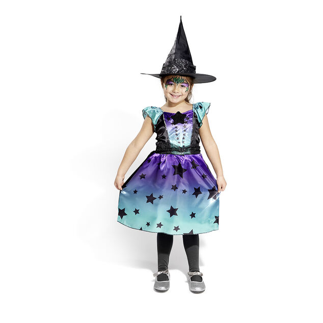 D&eacute;guisement enfant Halloween sorci&egrave;re robe noir bleu violet 11/14 ans