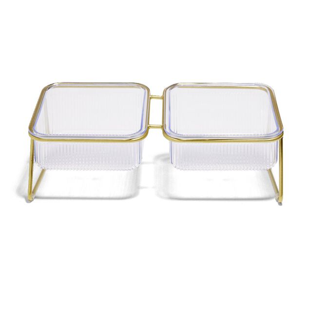 Gamelle double pour chat support métal doré