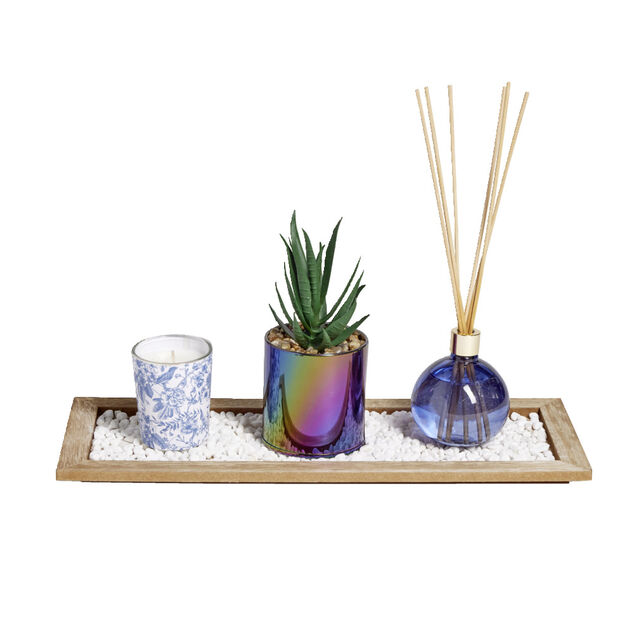 Coffret senteur bougie/plateau/diffuseur/plante artificielle