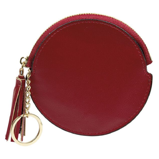 Porte monnaie rond simili avec fermeture pompon