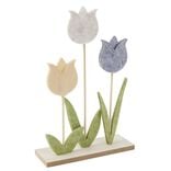 D&eacute;coration &agrave; poser fleur tulipe feutrine et bois 17,5xH26cm