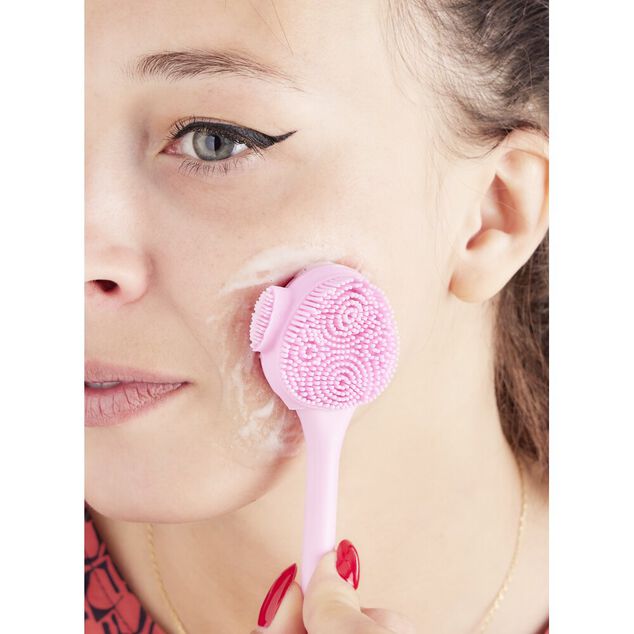 Brosse et spatule pour visage 2en1 rose