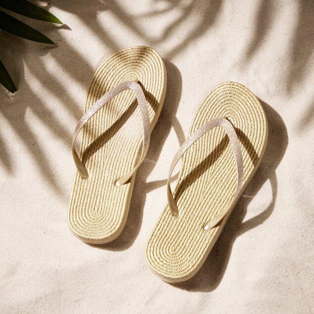 Tongs femme plastique semelle effet corde lanières pailletées marron 36/37