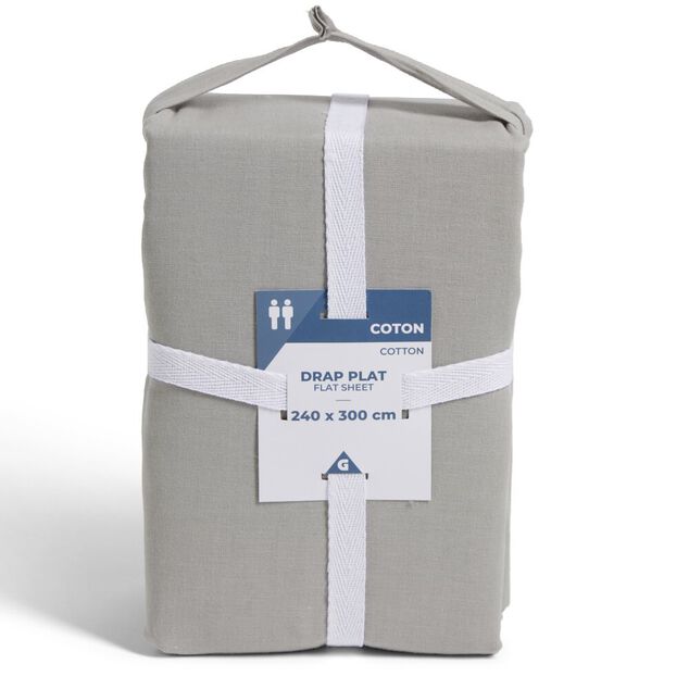 Drap plat 240x300cm 100% coton gris clair