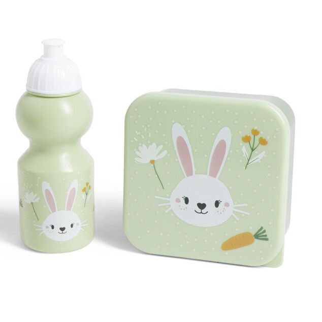 Lunchbox enfant 720ml avec gourde 350ml et sac de transport lapin vert