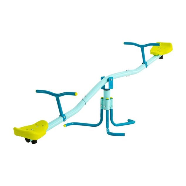 Tr&eacute;buchet enfant balan&ccedil;oire horizontale tape-fesses bleu et vert 171x55xH62cm