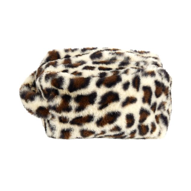 Trousse de toilette fausse fourrure imprim&eacute; l&eacute;opard L20cm (2 mod&egrave;les blanc ou gris)