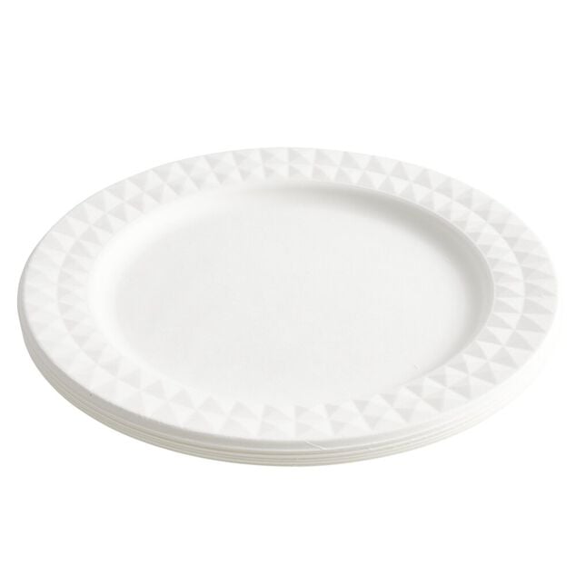 Assiette carton x8 canne &agrave; sucre bagasse contour fa&ccedil;on diamant blanc &Oslash;23cm