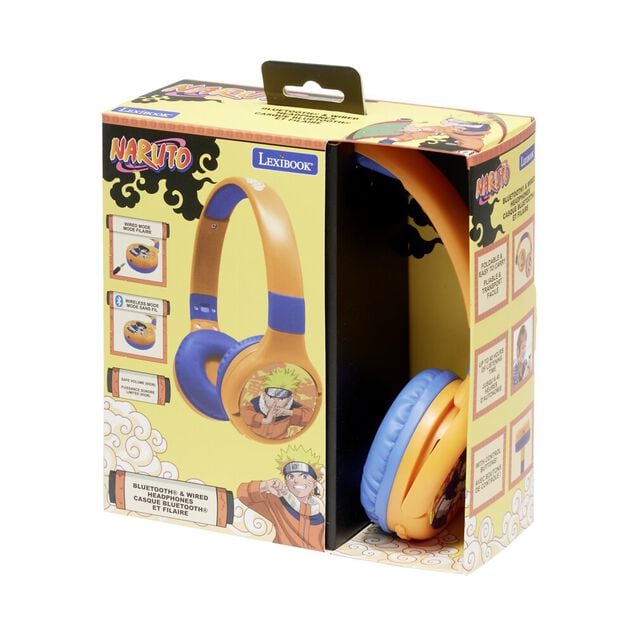 Casque audio enfant bluetooth et filaire Naruto plastique pliable orange