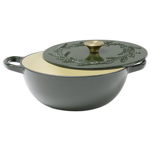 Cocotte en fonte 4,1L motif floral avec poign&eacute;e dor&eacute;e L35X26X10 cm (2 mod&egrave;les blanc ou noir)