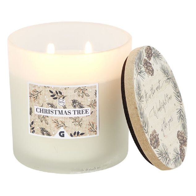 Bougie Noël blanche senteur Christmas tree 30H - Ø10xH10cm