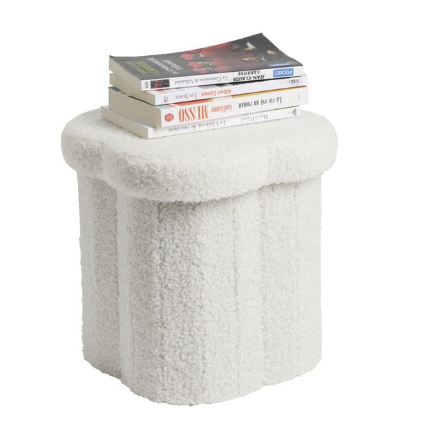 Pouf de rangement 8,8L laine boucl&eacute;e beige 25x25xH26,5cm