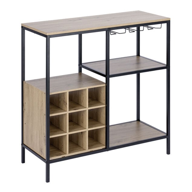 Meuble range-bouteille en bois et m&eacute;tal 78x33xH82cm