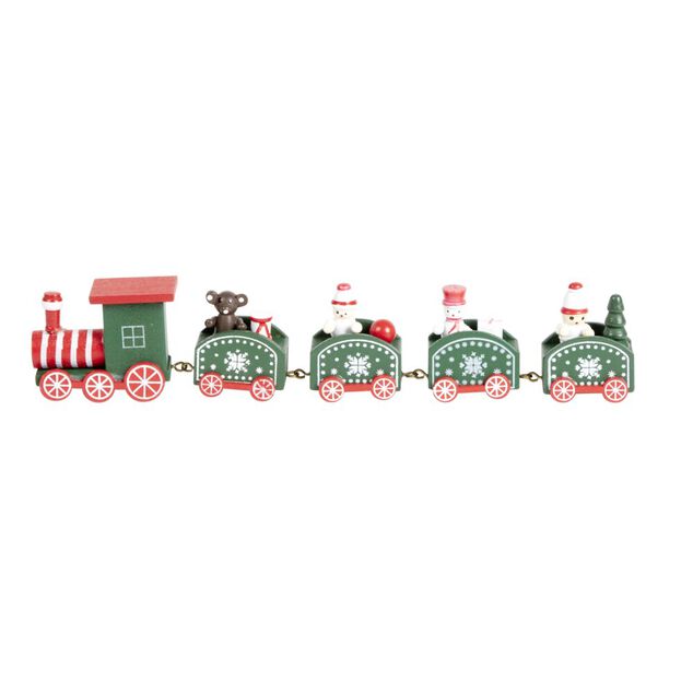 Train de No&euml;l en bois rouge ou vert L24xH4,5cm