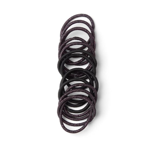 Lot de 15 &eacute;lastiques &agrave; cheveux polyester noir et fil m&eacute;tallique rose