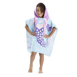 Poncho sortie de plage enfant avec capuche motif sir&egrave;ne bleu 60x60xH120cm