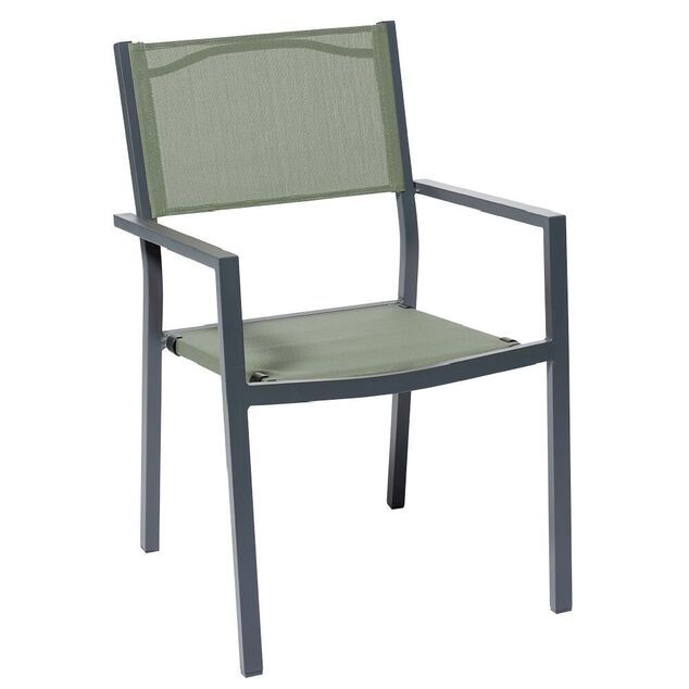 Fauteuil de jardin Oslow aluminium gris textil&egrave;ne vert 59x55,5xH.86 cm