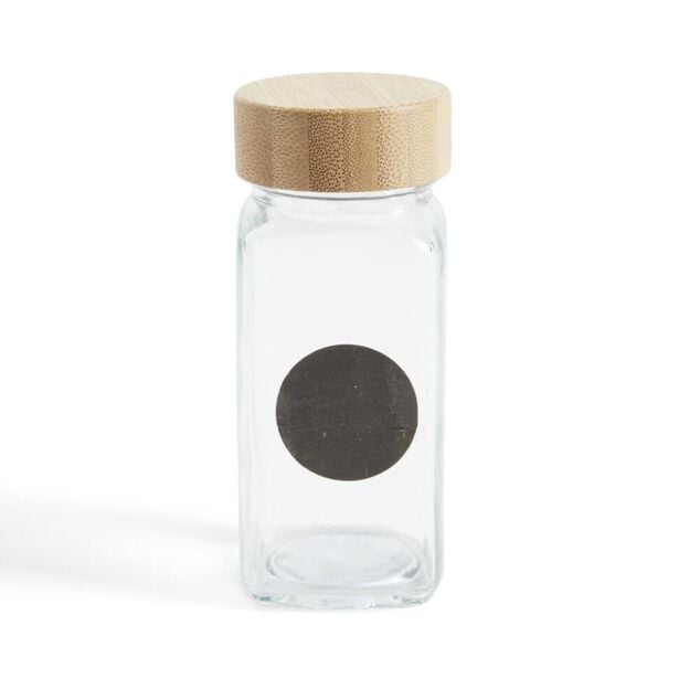 Sali&egrave;re/poivri&egrave;re en verre et bambou 4,5x4,5xH10,5cm