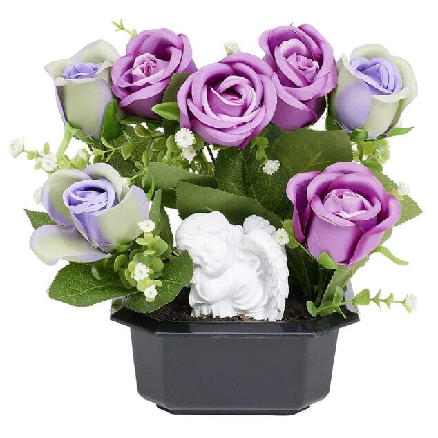 Pot colombarium fleurs artificielles et ange H30cm