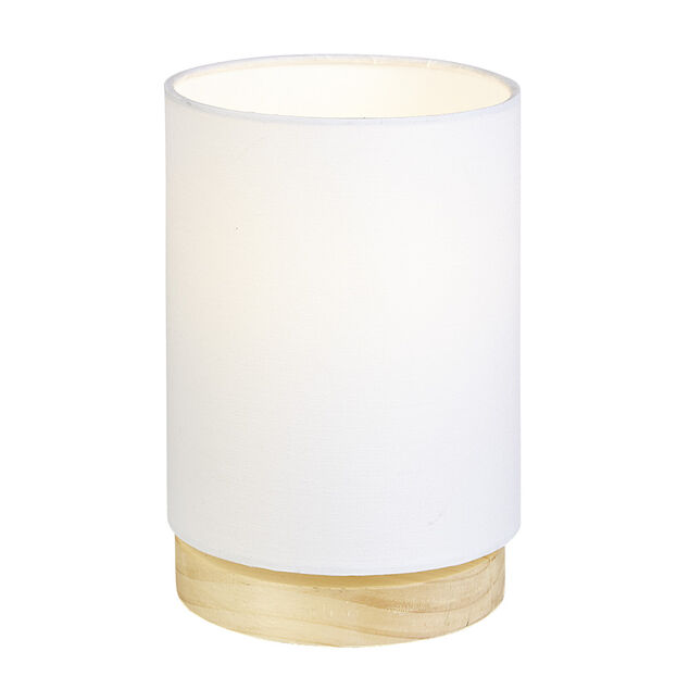 Lampe de chevet abat jour blanc sur base ronde en pin naturel