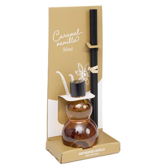 Diffuseur &agrave; b&acirc;tonnets 50ml Capilla en verre noir &Oslash;5xH8,5cm (4 mod&egrave;les)