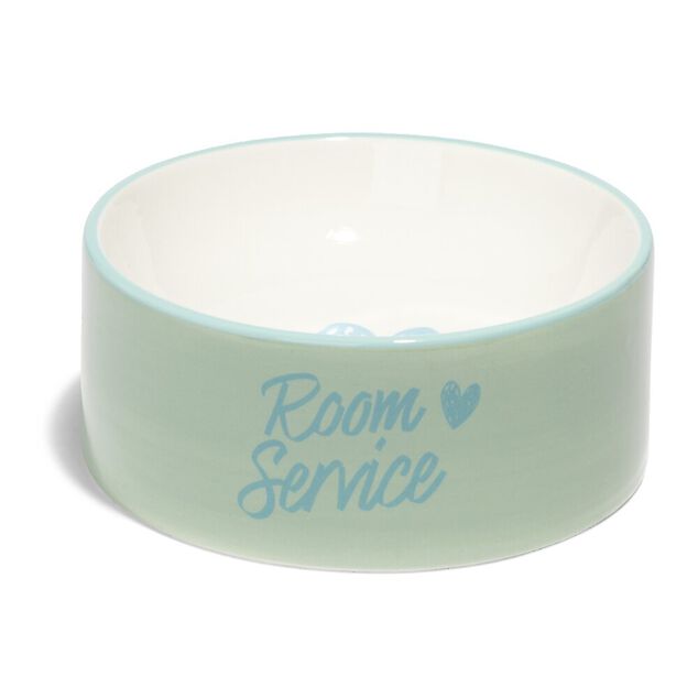 Gamelle pour chat ronde c&eacute;ramique vert &Oslash;15,5cm