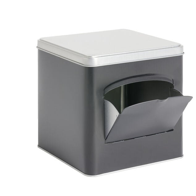 Bo&icirc;te conservation avec ouverture m&eacute;tal noir et gris 14,5x14,5x14,5cm