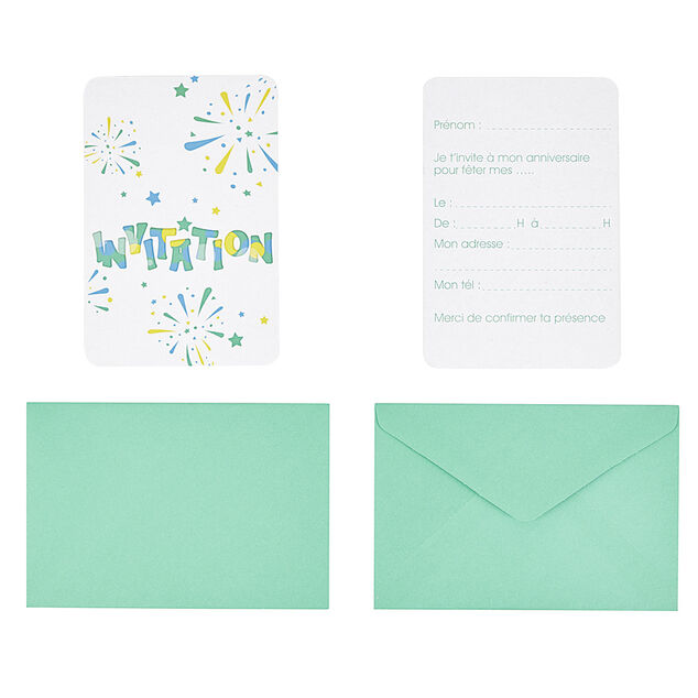 Carte d'invitation feux d'artifice avec enveloppe x 8