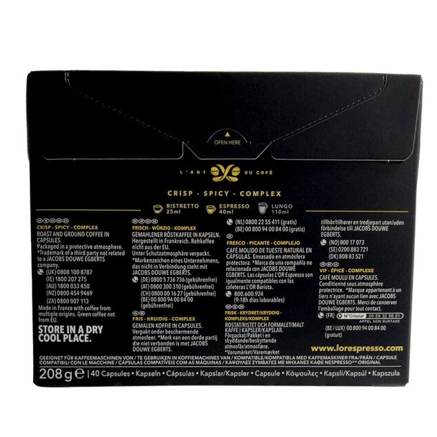 Café capsule L'or Ristretto 40 doses intensité 11