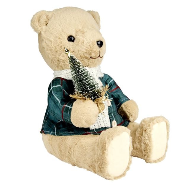 Ours de No&euml;l nature costume vert &agrave; poser H37,5 cm