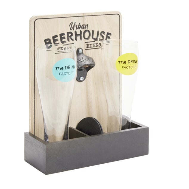 Verre &agrave; bi&egrave;re 50cl x2 avec support d&eacute;capsuleur et 2 sous-verres