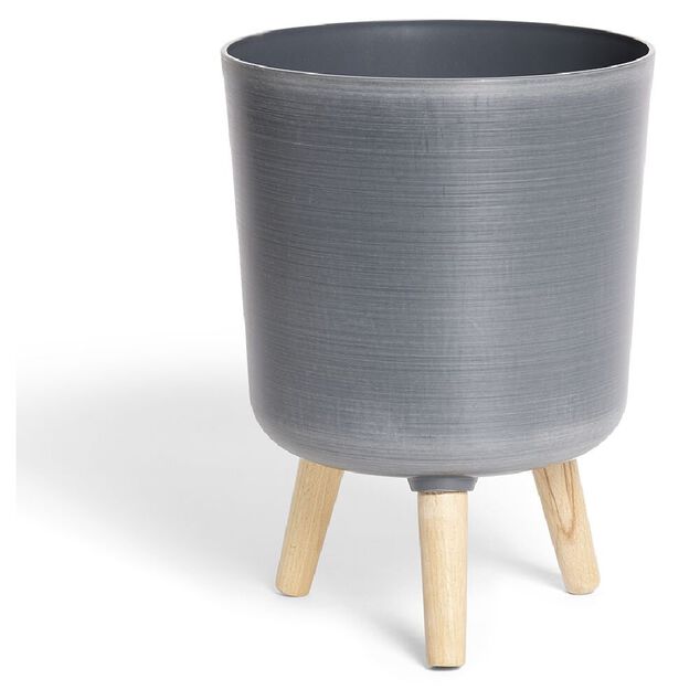 Cache pot tr&eacute;pied bois plastique gris anthracite &Oslash;27xH27cm