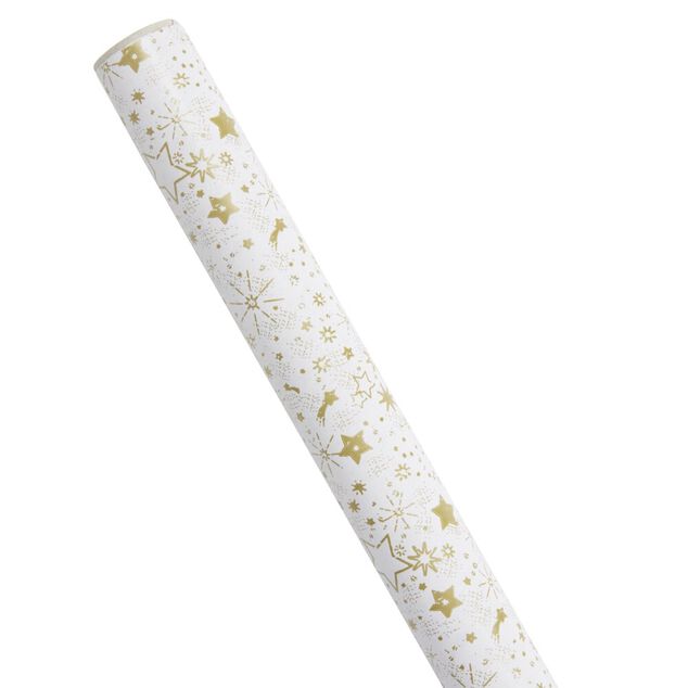 Papier cadeau No&euml;l rouleau x3 avec 20 &eacute;tiquettes autocollantes dor&eacute;es