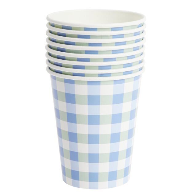 Gobelet x8 carton motif carreaux blanc et bleu 25cl
