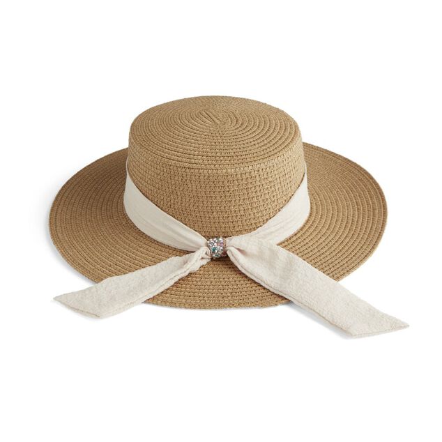Chapeau de paille avec ruban beige &eacute;glantine