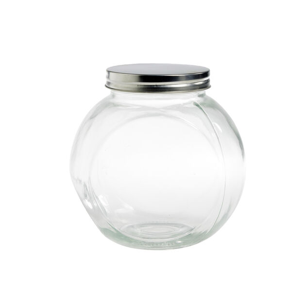 Bocal en verre 1.5L transparent couvercle m&eacute;tal 16x11,5xH16cm