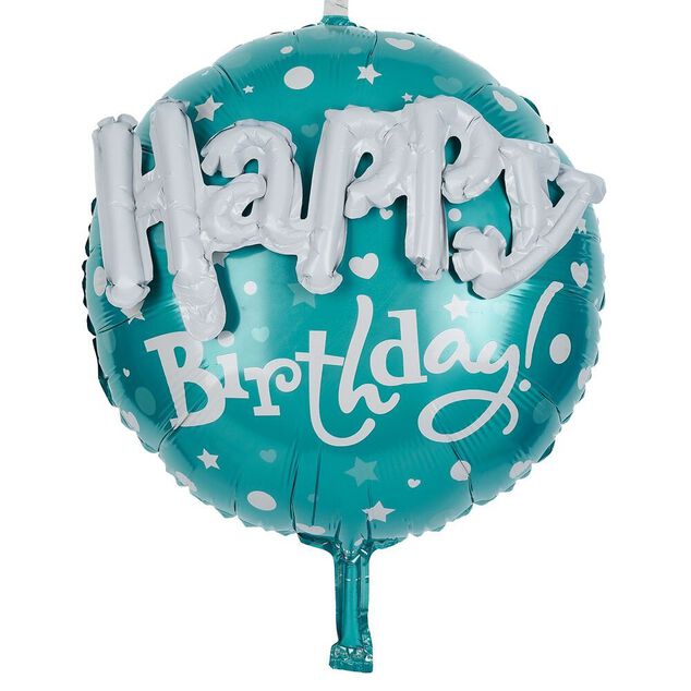 Ballon alu anniversaire Happy Birthday dor&eacute; ou bleu &Oslash;45cm