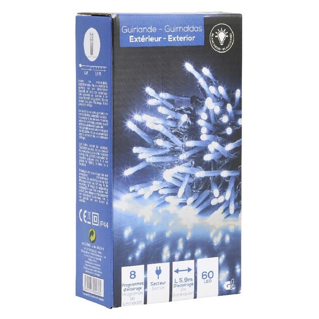 Guirlande lumineuse 60 Led Blanc clignotant 5,9 m