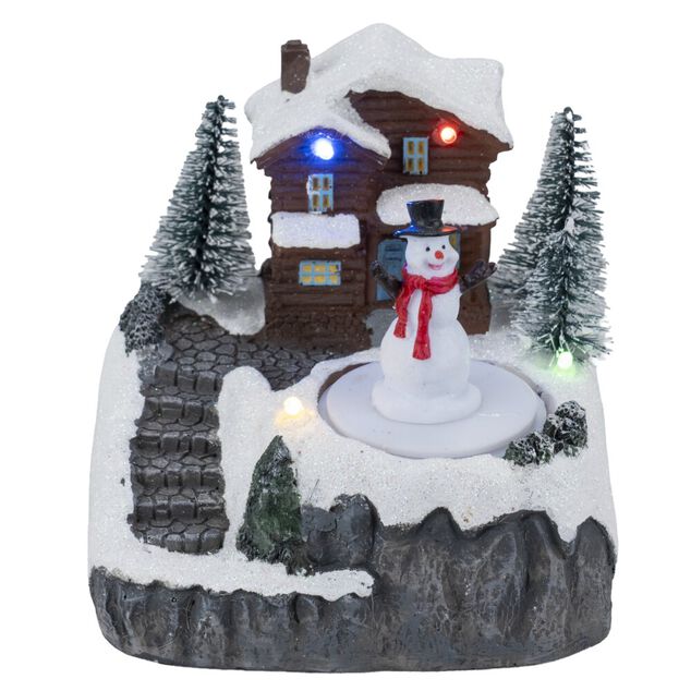 Village de No&euml;l anim&eacute; LED sc&egrave;ne patinoire 11,5x10,5xH13,5cm (3 mod&egrave;les)